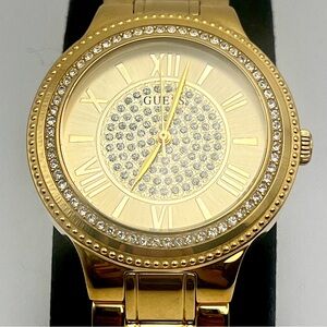 Guess Womens Watch Gold Tone Crystal Embellished 7 Inch w New Battery